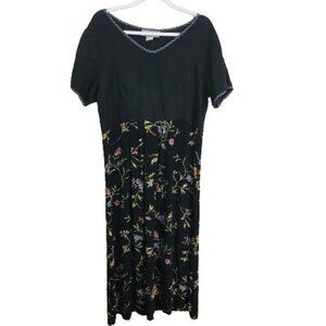 Carol Andersson Vintage Black Floral Linen Blend Maxi Dress Size L